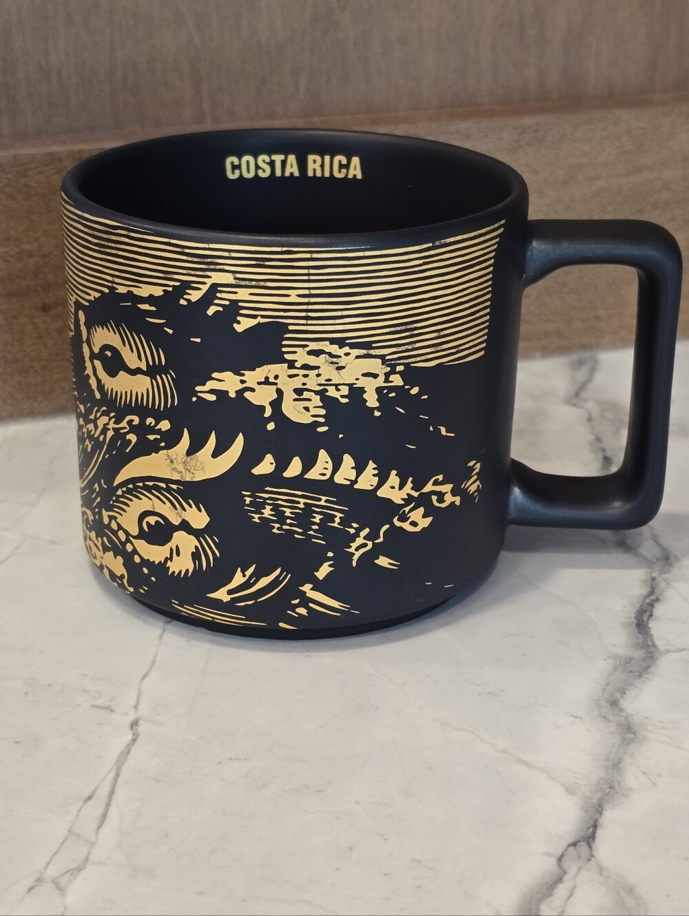 Starbucks Coffee Matte Black Gold Fish Costa Rica Ceramic Mug Tea Cup 14oz 2016